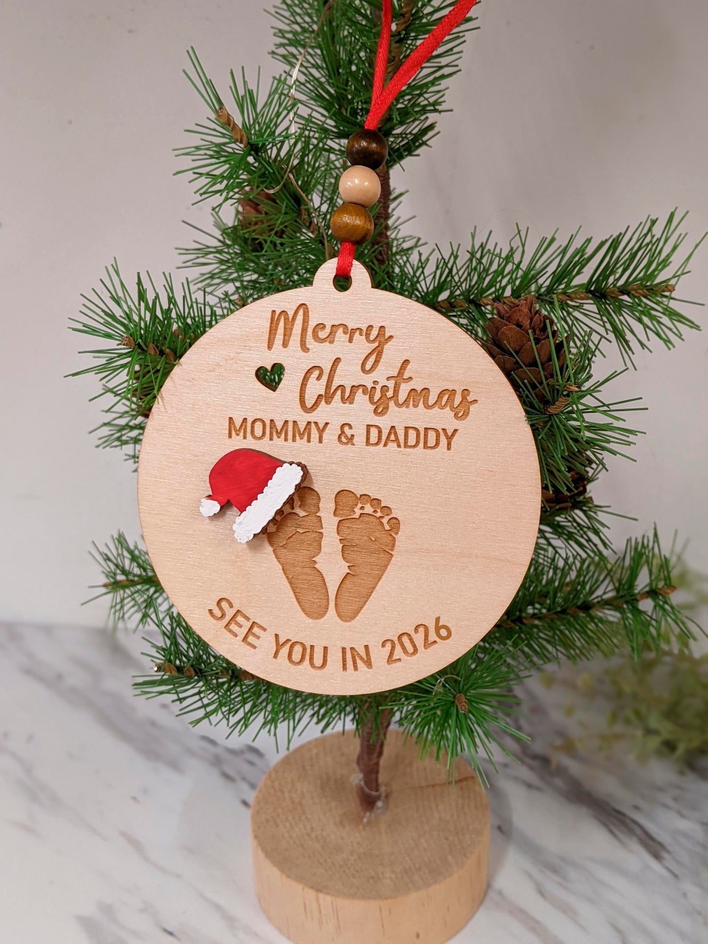 Personalized Baby Pregnancy Announcement Wood Ornament – Custom Engraved Keepsake