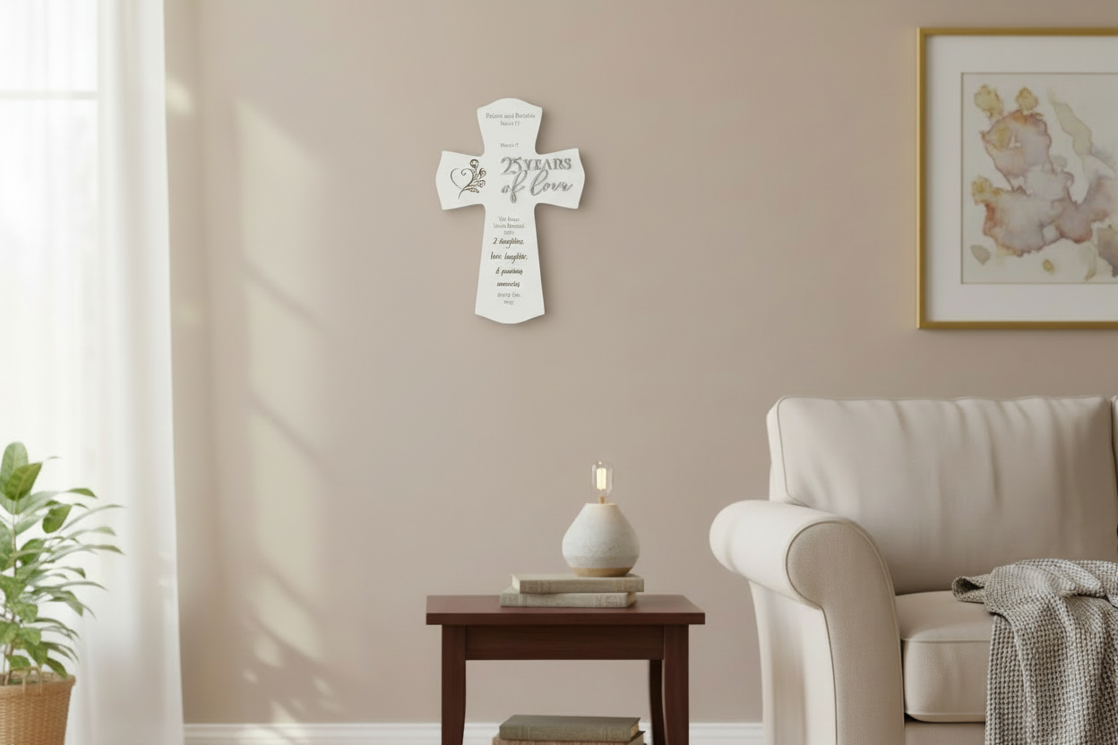 Personalized 25th Anniversary Gift, 25th Personalized Anniversary Cross Gift For Parents, Religious 25th wedding Anniversary Cross,
