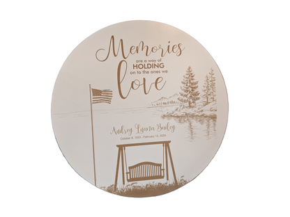 Lake memorial scene, personalized lake memorial gift, lake and swing memorial gift