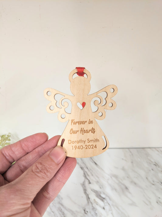 Custom Wood Angel Remembrance Ornaments