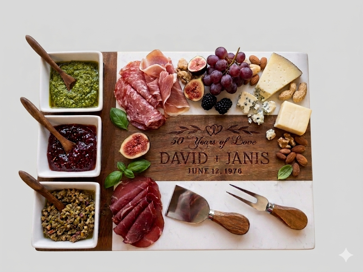 50th Anniversary Charcuterie board of personalized