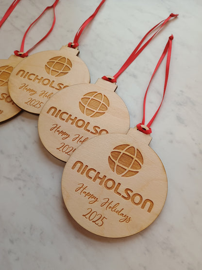 Set of 10 Wood Custom logo Christmas Ornaments, Business Christmas Ornament