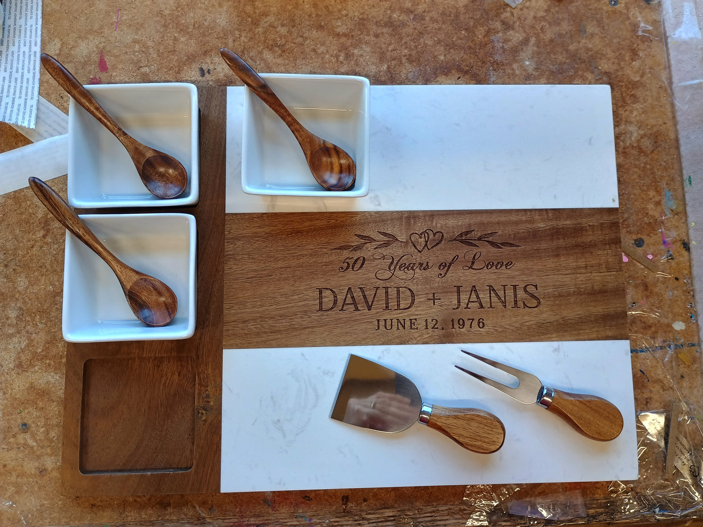 50th Anniversary Charcuterie board of personalized