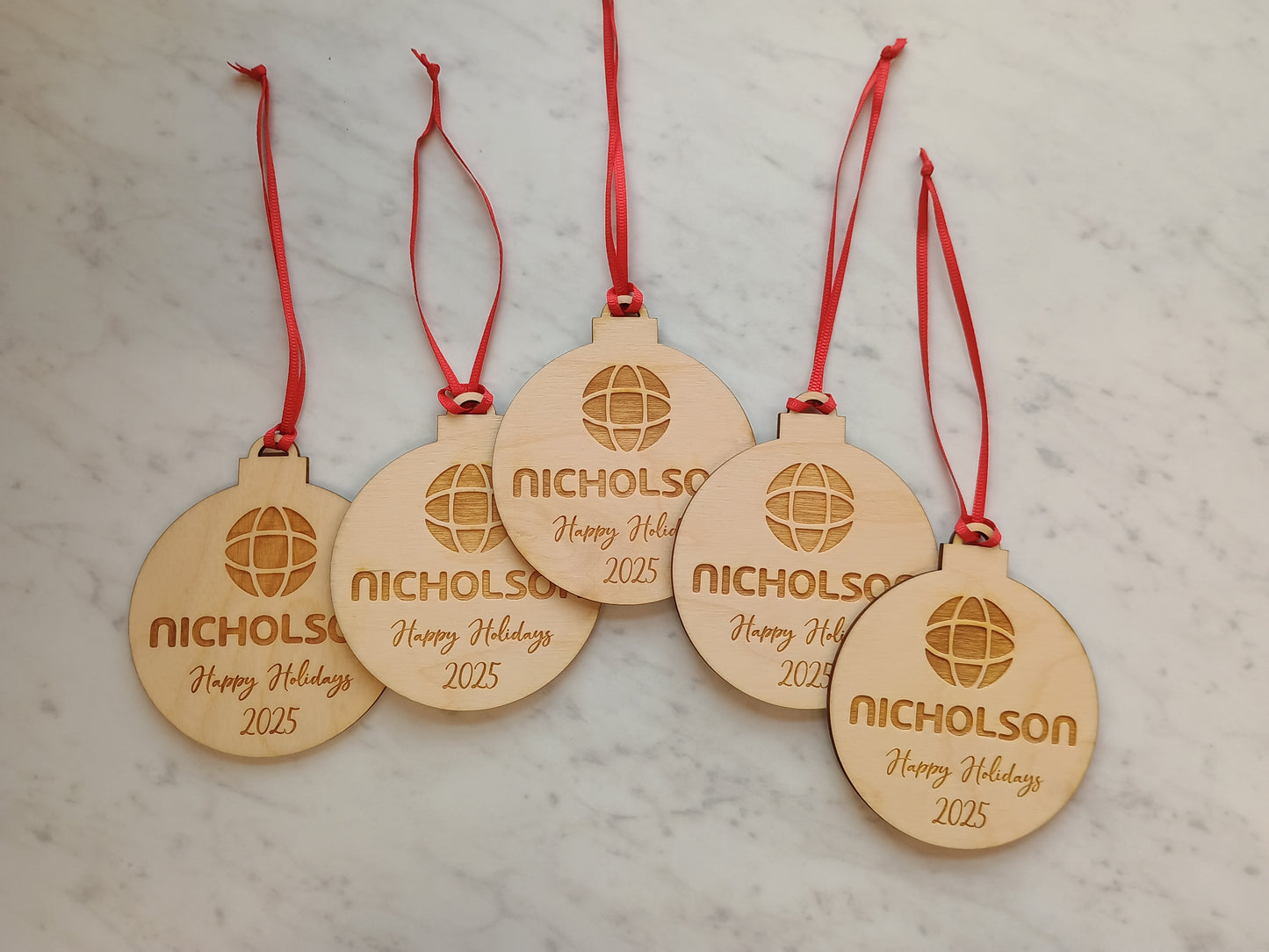 Set of 10 Wood Custom logo Christmas Ornaments, Business Christmas Ornament
