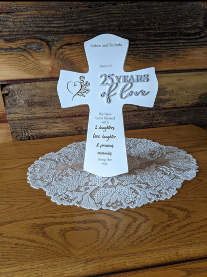 Personalized 25th Anniversary  Gift, 25th Personalized Anniversary Cross Gift For Parents, Religious 25th wedding Anniversary Cross,