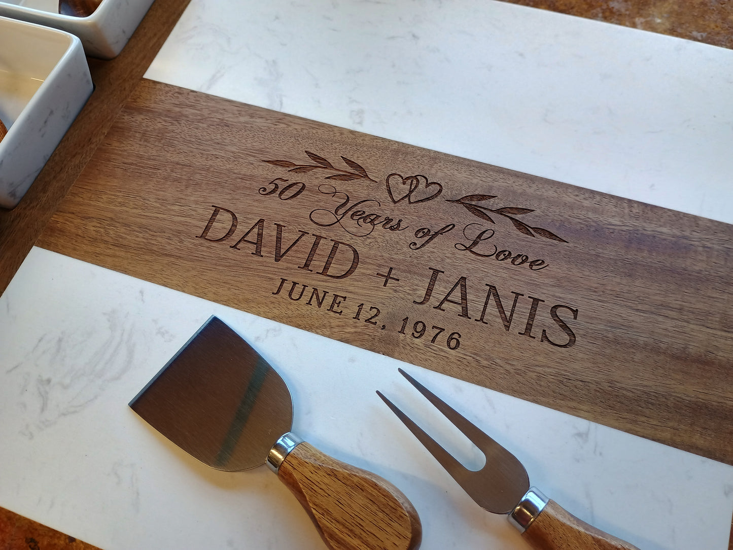 50th Anniversary Charcuterie board of personalized