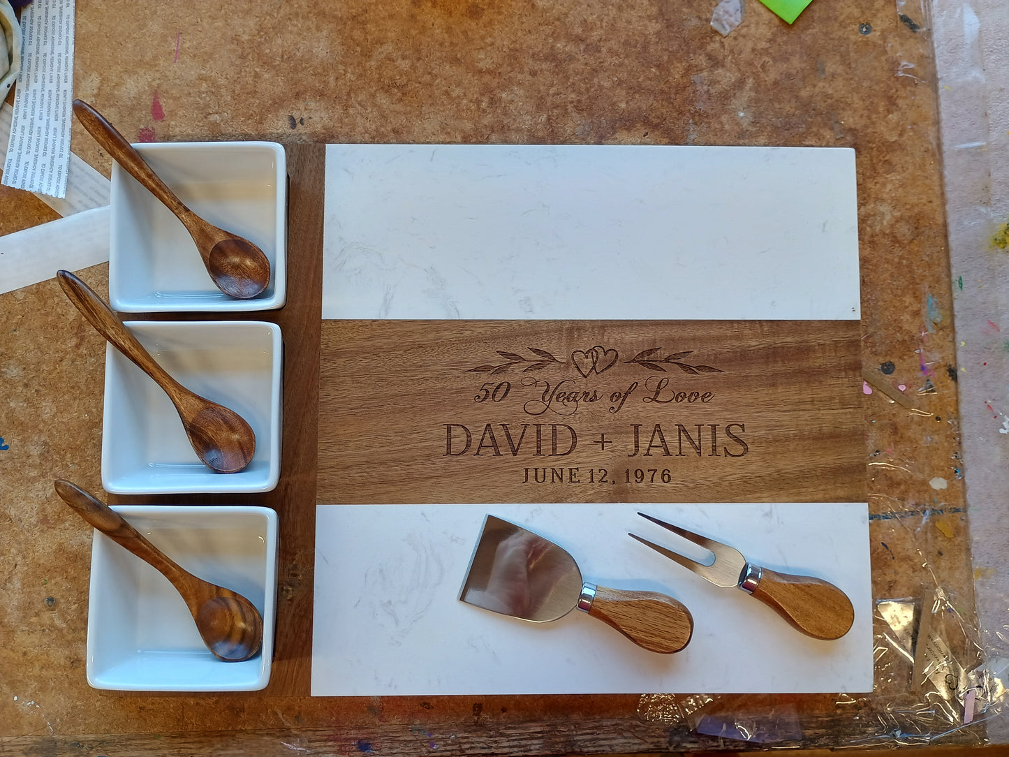 50th Anniversary Charcuterie board of personalized