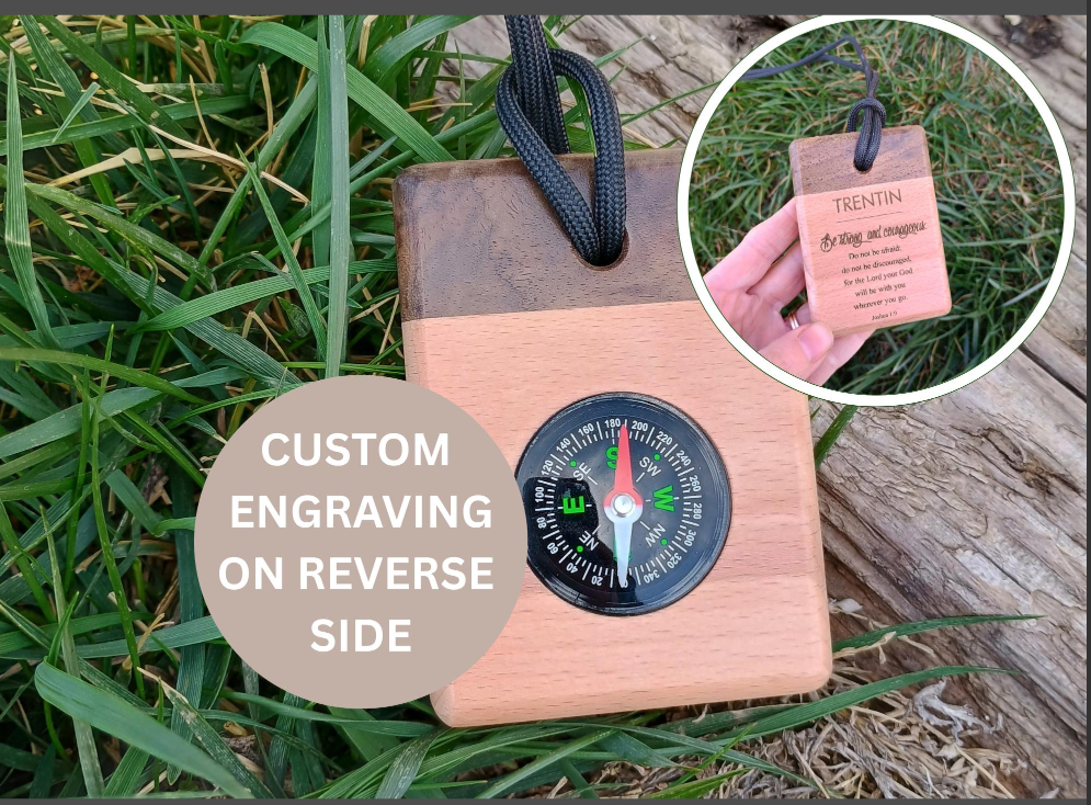 Wood Compass For Baptism and Confirmation Personalized