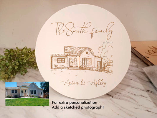 House Sketch Round Architectural Sign - 8" or 12"