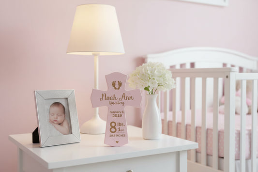 Nursery  Birth Stats Decor,  Personalized Birth information Gift Cross,  Cross with baby birth information, Religious Gift,