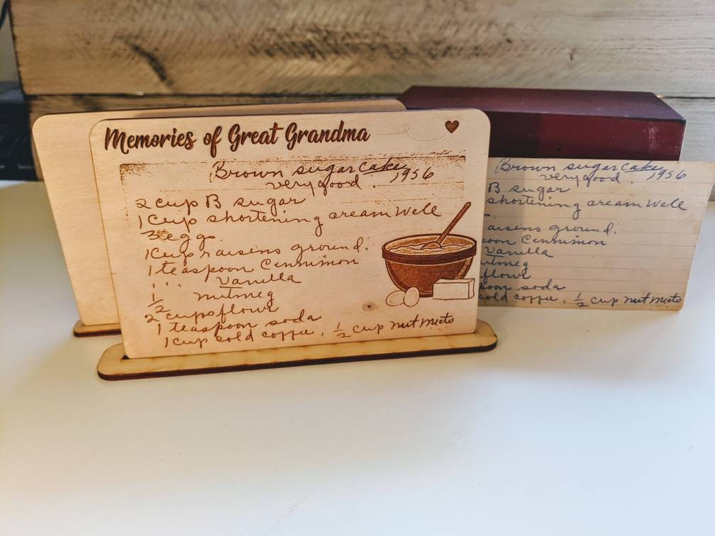 SET of SIX 4x6 Identical Etched Wood Recipe card for Mom Gift, Grandma's Handwritten Recipe