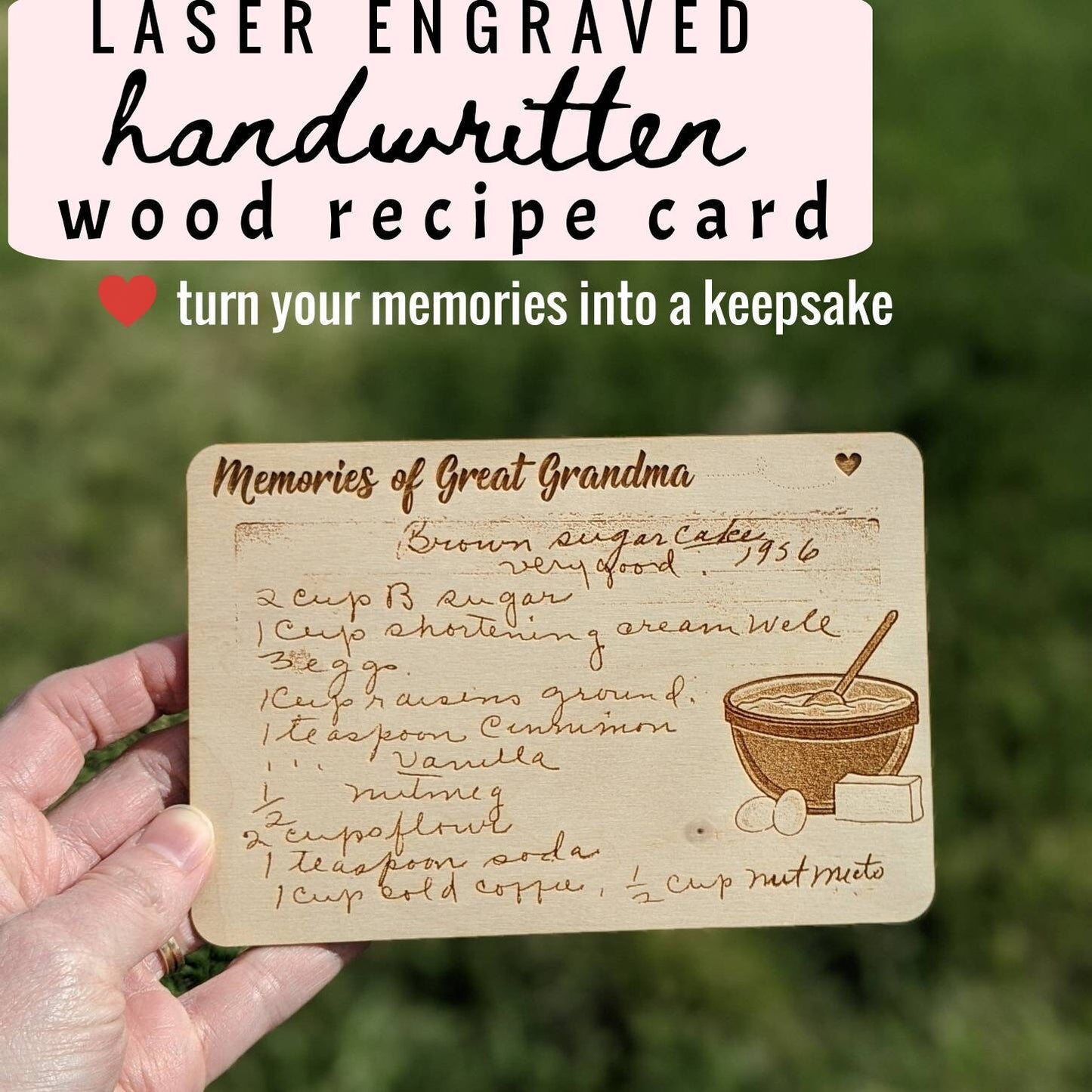 Handwritten Recipe Wood Card Gift
