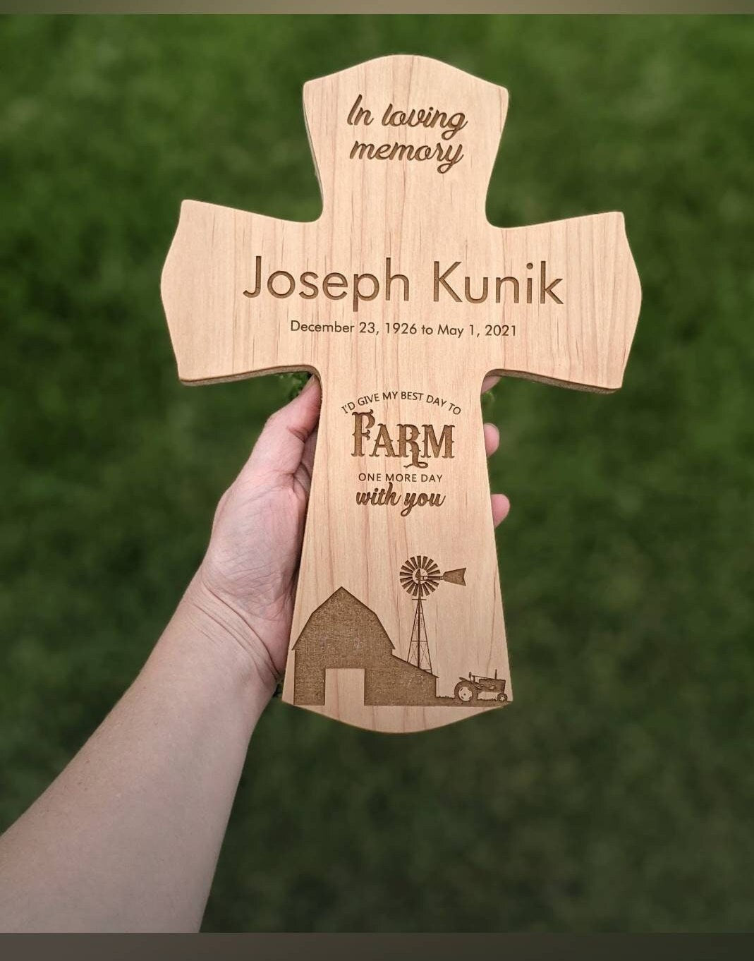 Farming Memorial Wood Cross for Framer