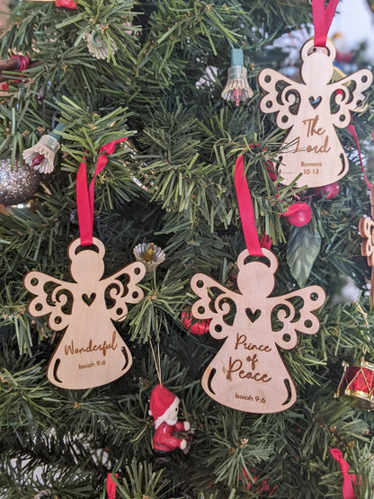 25 Names of Jesus Angel Advent Set Christmas Ornaments